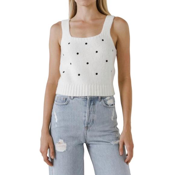 NEW ENGLISH FACTORY dot embroidered sweater tank in white/black - Picture 1 of 2